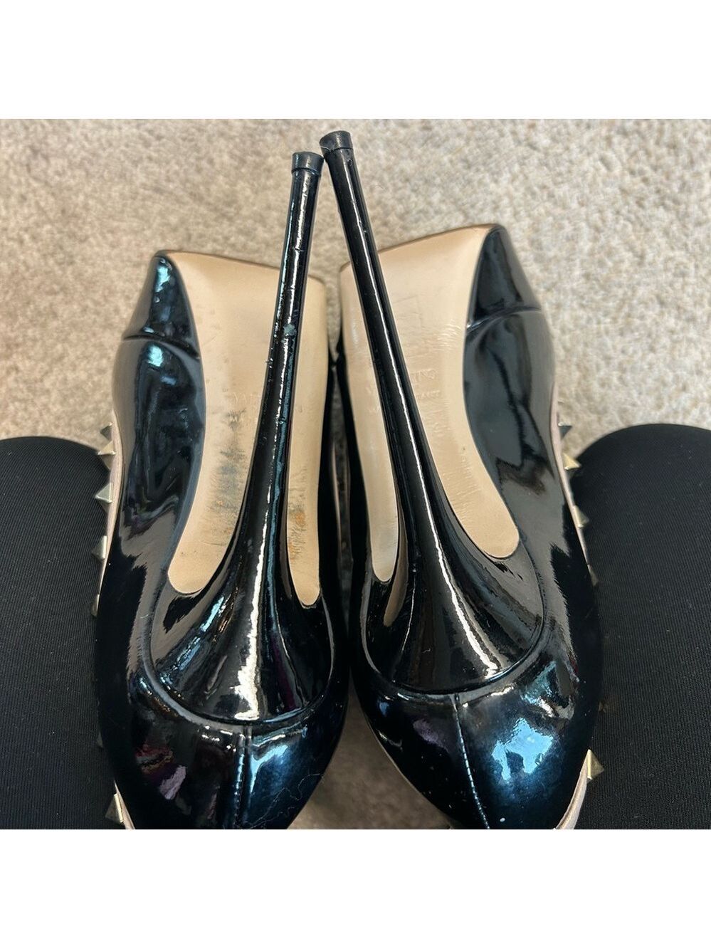 Valentino Rockstud platform peep-toe pumps black patent leather Sz 38.5 - Picture 8 of 13